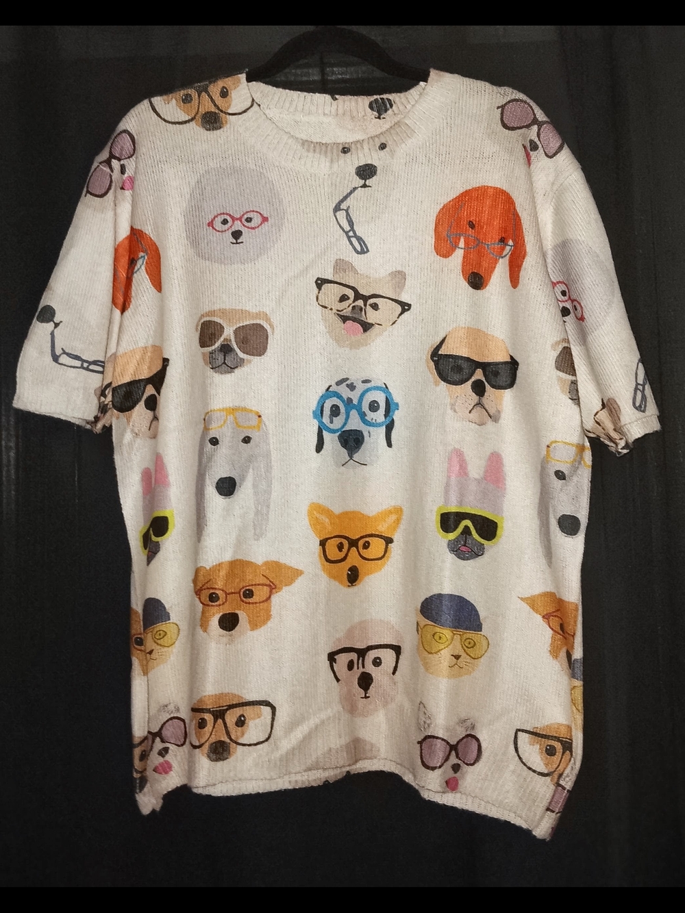 🐾Cute Dog Faces Italian Knit Sweater - Off-White with Multi-Color. Size: XL